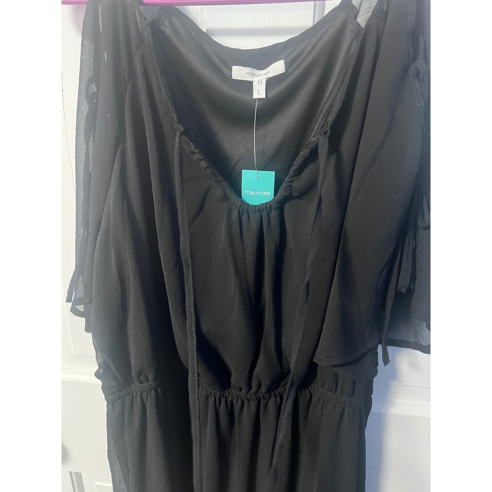 Maurices Cold Shoulder Dress Womens L Black NWT Chiffon - Picture 6 of 6